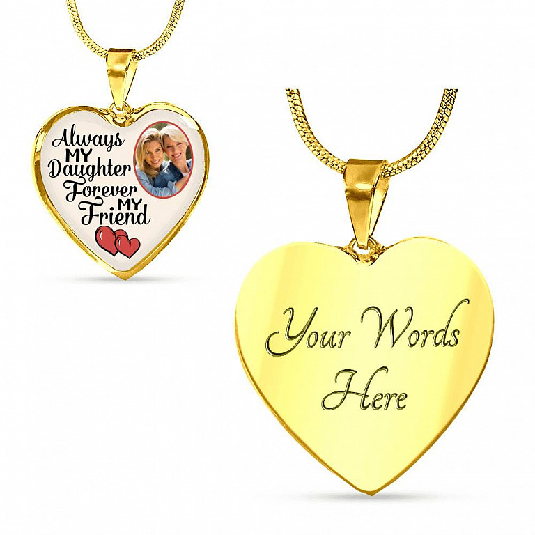Personalized Photo Always My Daughter Forever My Friend Heart Pendant Necklace