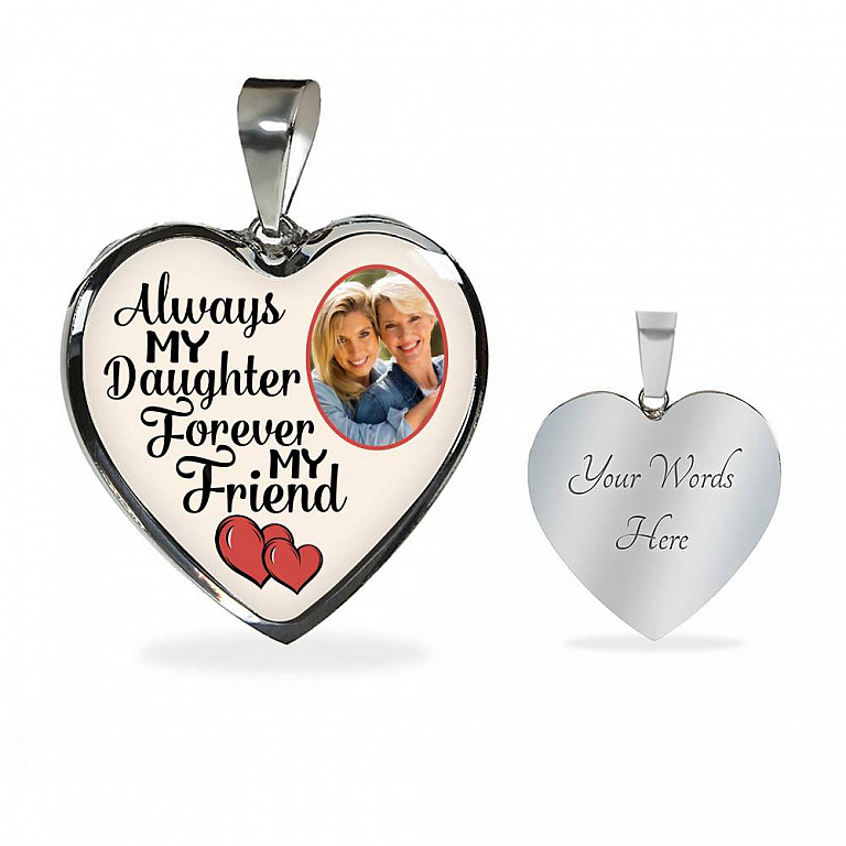 Personalized Photo Always My Daughter Forever My Friend Heart Pendant Necklace