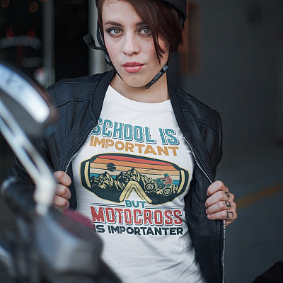 Alternative view of School Is Important But Motocross Is Importanter Vintage Retro T-Shirt - V-Neck Shirt