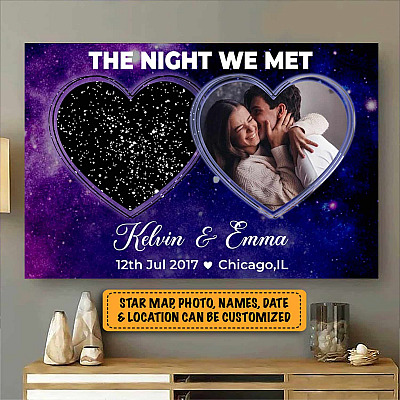 The Night Sky Couple Story Of Us Personalized Photo Star Map Canvas Poster - Custom Name Couple Anniversary Gifts Star Map Wall Art