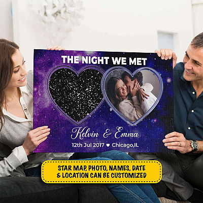 Alternative view of The Night Sky Couple Story Of Us Personalized Photo Star Map Canvas Poster - Custom Name Couple Anniversary Gifts Star Map Wall Art