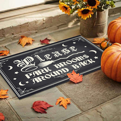 Alternative view of Please Park Brooms Around Back Doormat - Halloween Indoor Outdoor Doormat