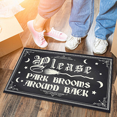 Please Park Brooms Around Back Doormat - Halloween Indoor Outdoor Doormat