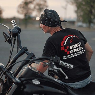 Alternative view of Sorry Officer I Thought You Wanted To Race Funny Biker Print On Back T-Shirt Only - Funny Racing Shirt For Men