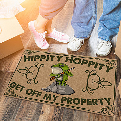 Hippity Hoppity Get Off My Property Indoor Outdoor Doormat - Funny Frog Private Property Door Mat