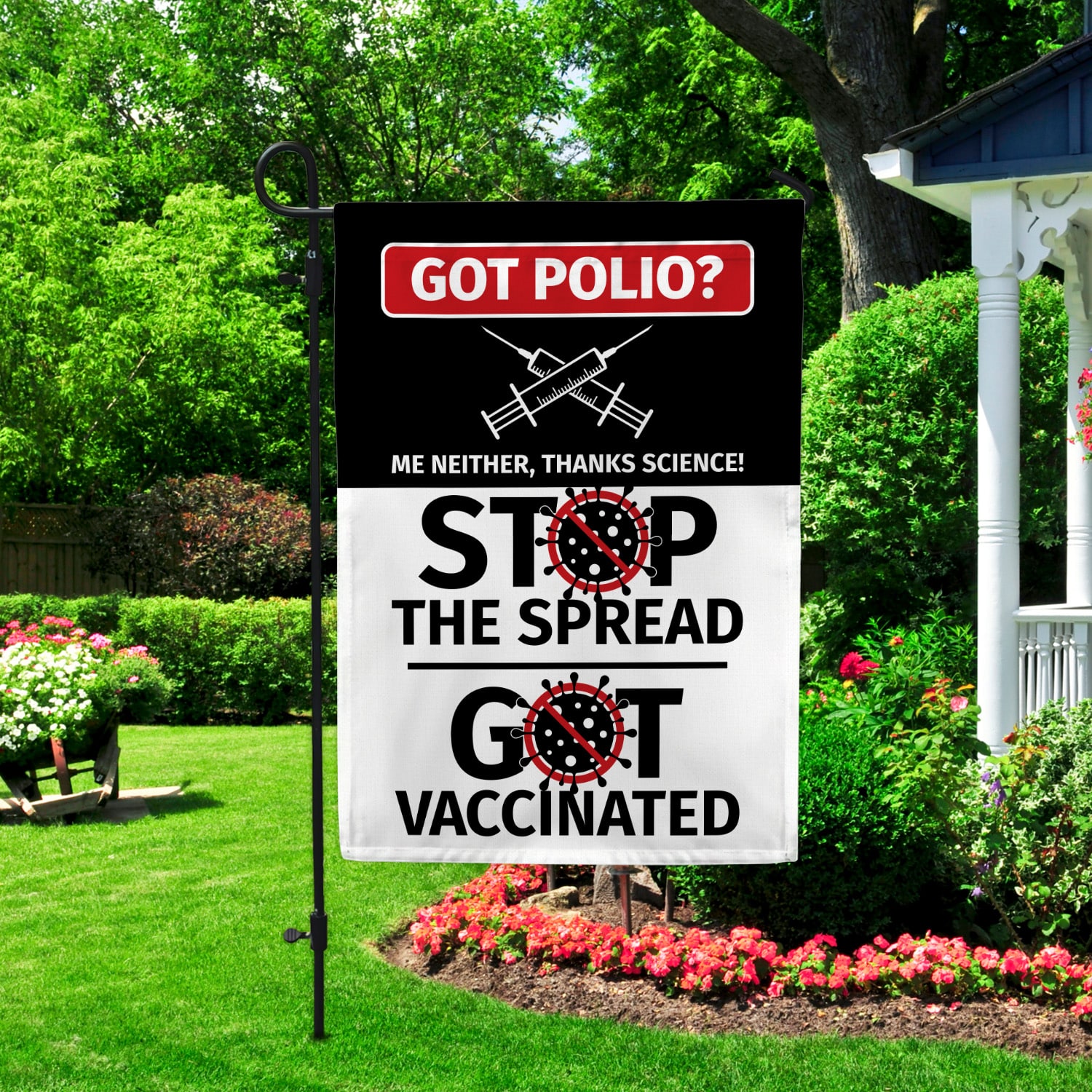 7KNG. Stop The Spread 30x40 Garden Flag Mockup 2