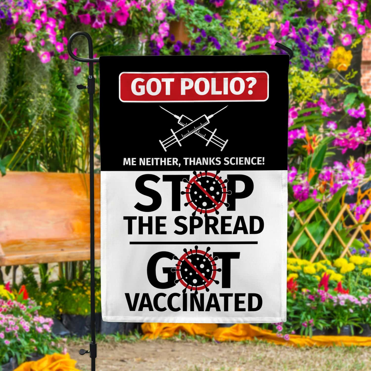 7KNG. Stop The Spread 30x40 Garden Flag Mockup 4