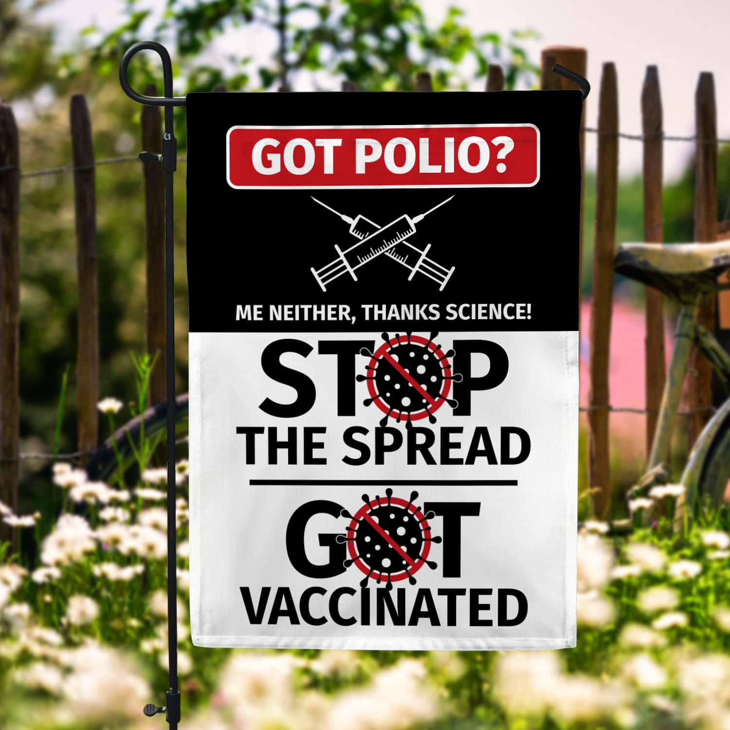 7KNG. Stop The Spread 30x40 Garden Flag Mockup 6