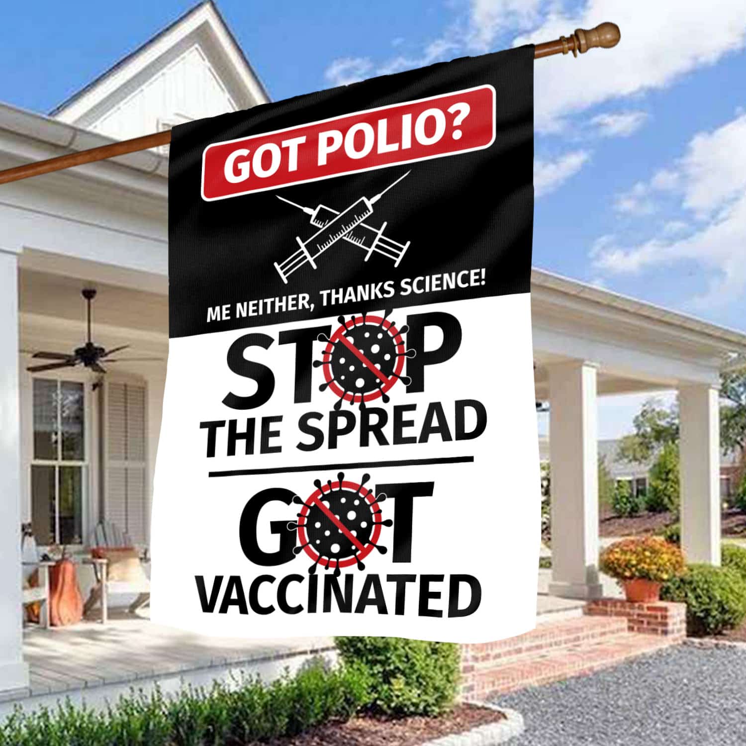 7KNG. Stop The Spread 30x40 House Flag Mockup 3