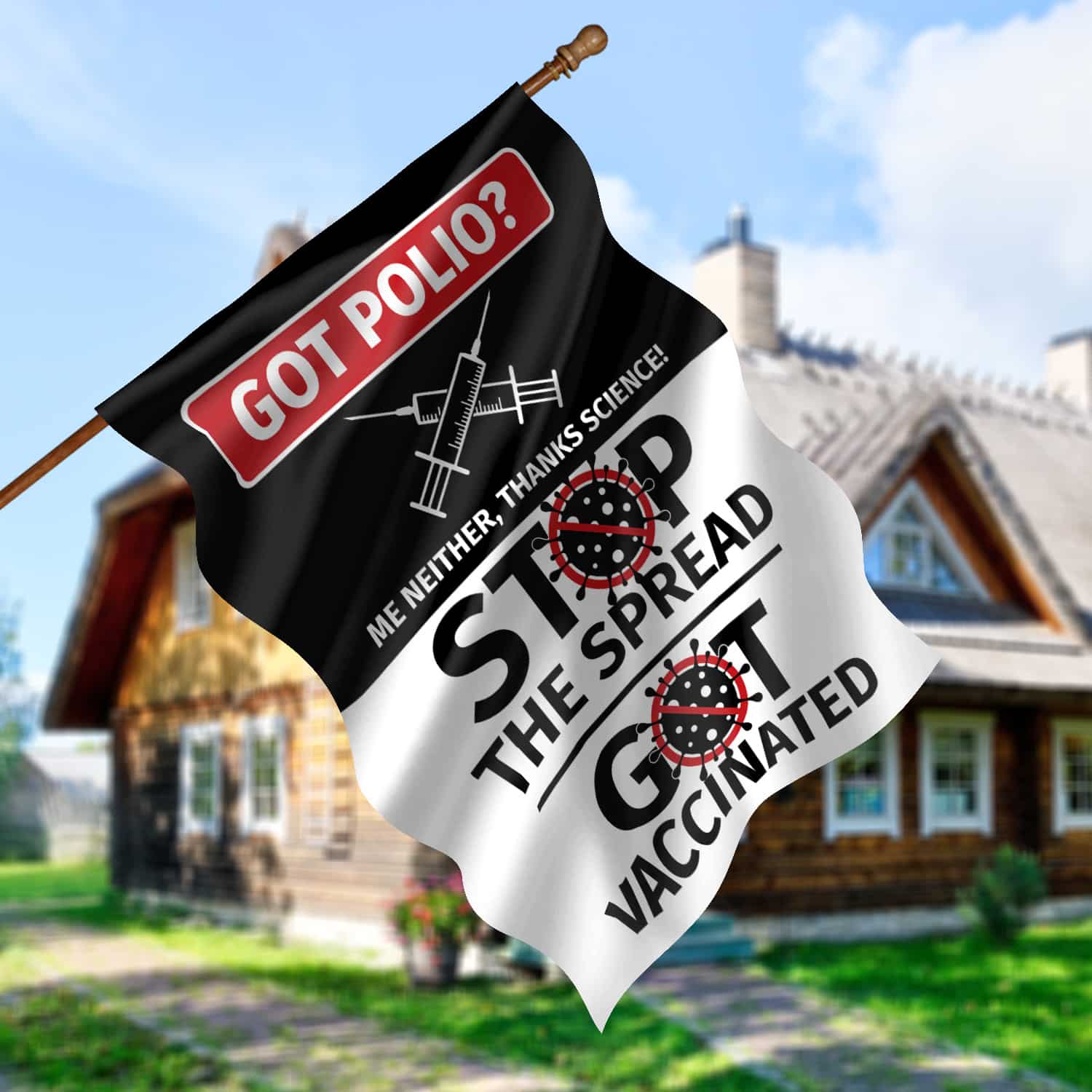 7KNG. Stop The Spread 30x40 House Flag Mockup 5