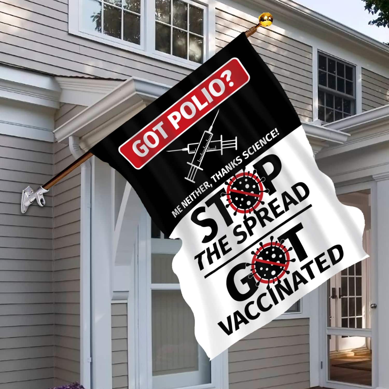 7KNG. Stop The Spread 30x40 House Flag Mockup 6