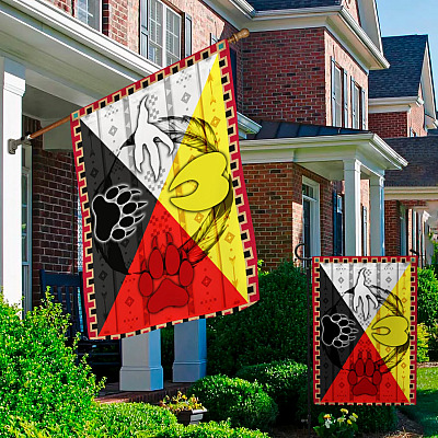 Alternative view of The Four Directions Medicine Wheel In Native American Stronger Standing Together Outdoor Garden Flag - House Flag