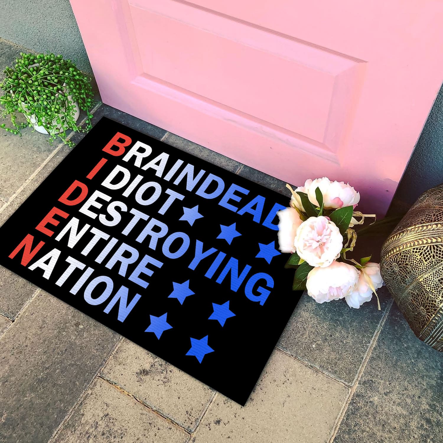 2VT. Biden Braindead Idiot Destroying Doormat Doormat mockup 4