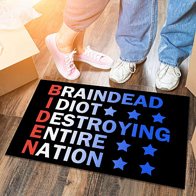 Alternative view of Braindead Idiot Destroying Entire Nation Funny Joe Biden House Doormat - Anti Biden Outdoor Indoor Doormat