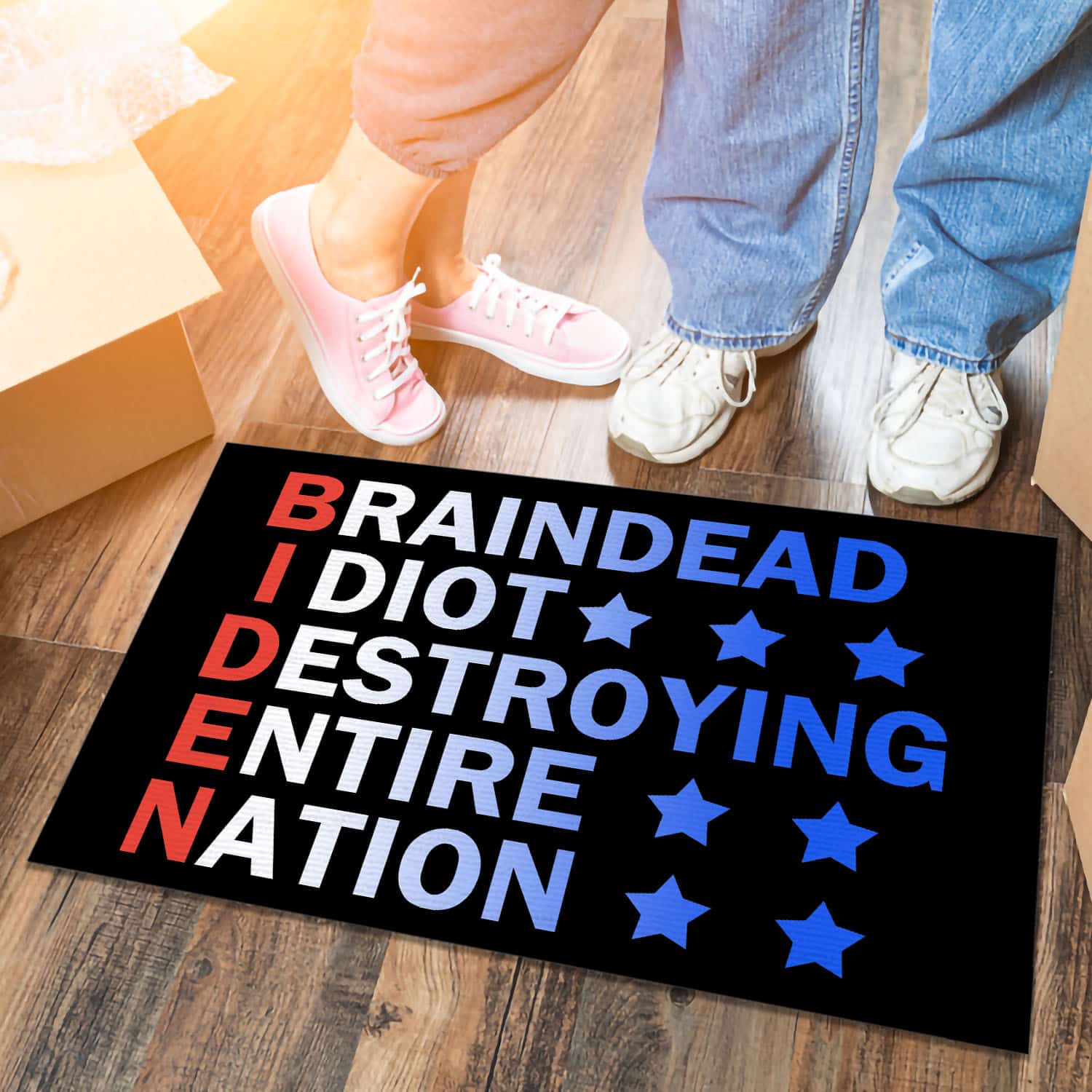 2VT. Biden Braindead Idiot Destroying Doormat Doormat mockup 6