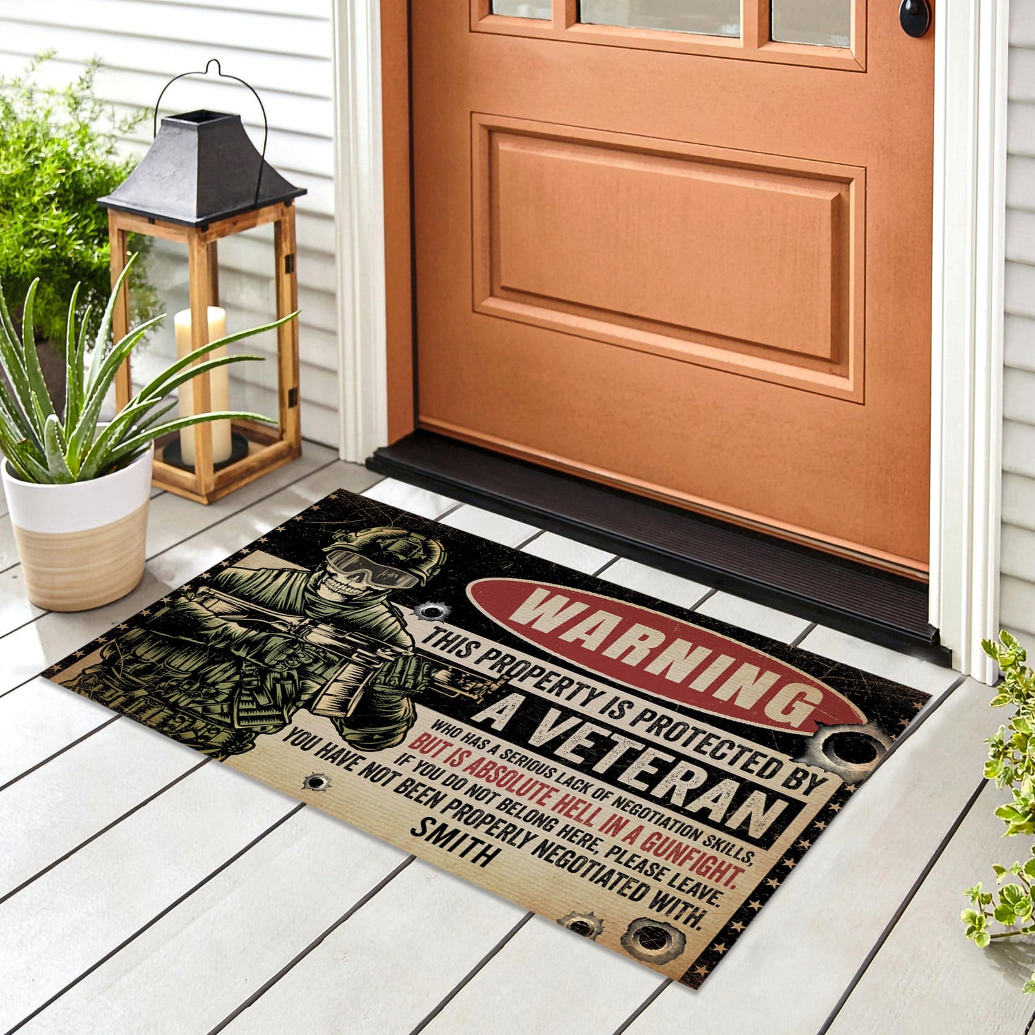 3KT. Warning This Property Veteran-Sample Design 1 Doormat mockup 8