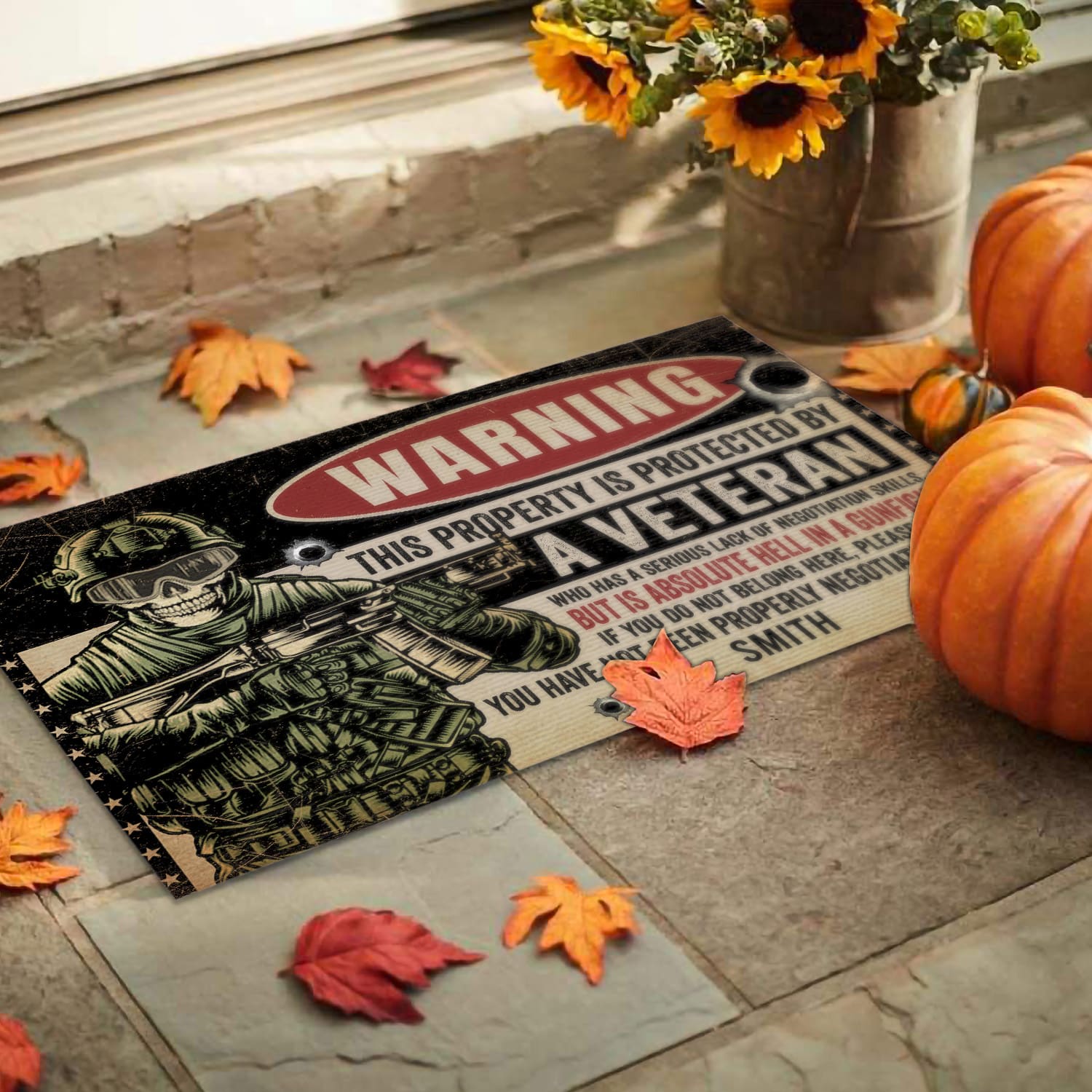 3KT. Warning This Property Veteran-Sample Design 1 Doormat mockup 9