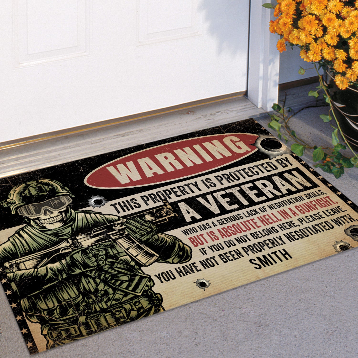 3KT. Warning This Property Veteran-Sample Design 1 Doormat mockup 11
