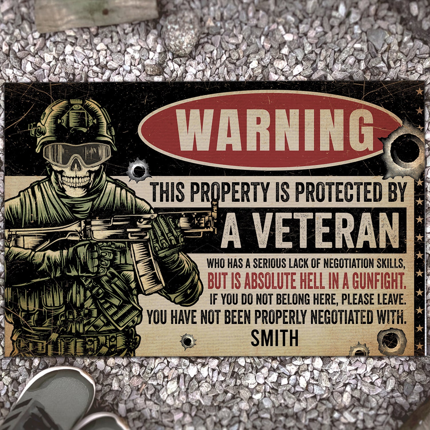 3KT. Warning This Property Veteran-Sample Design 1 Doormat mockup 13