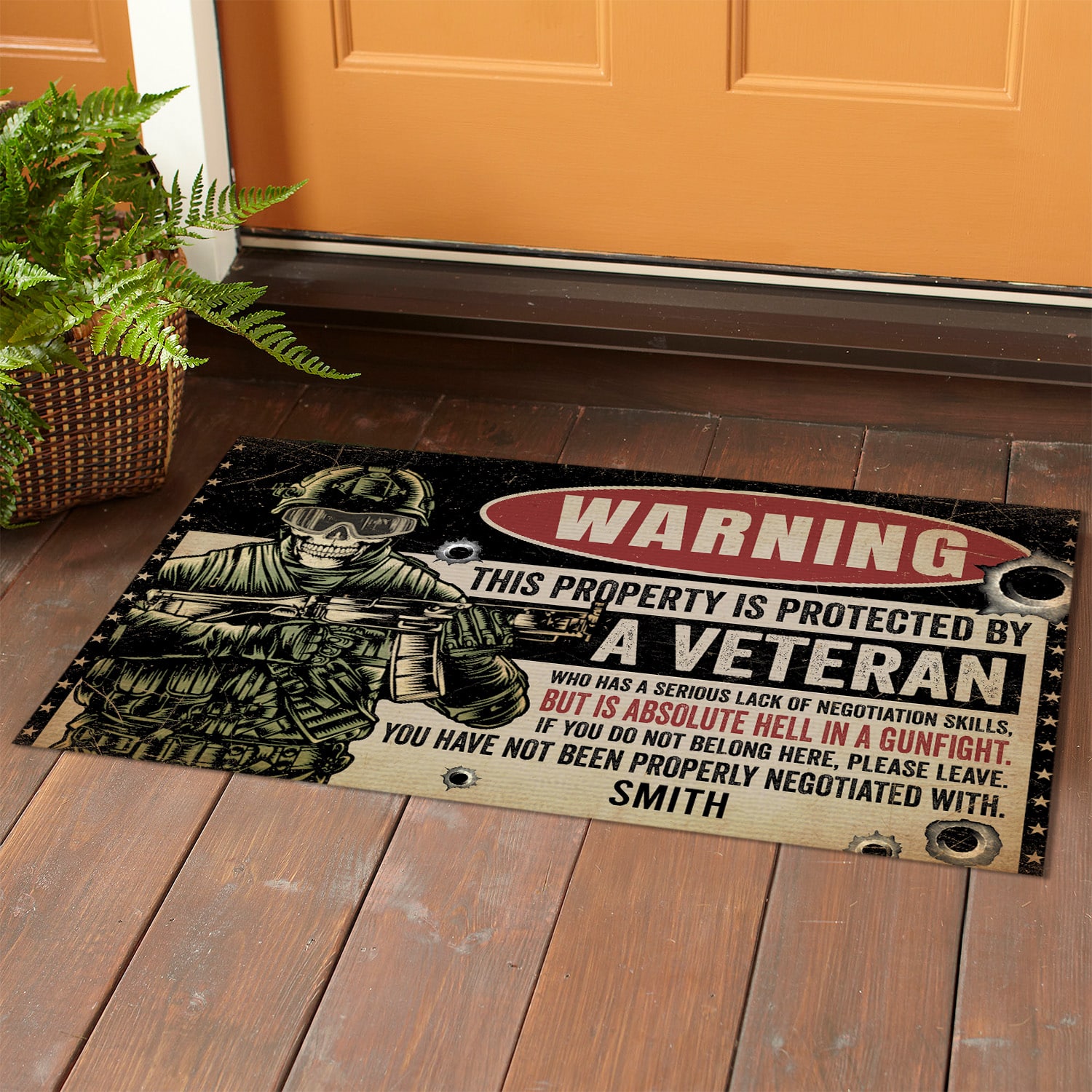 3KT. Warning This Property Veteran-Sample Design 1 Doormat mockup 1
