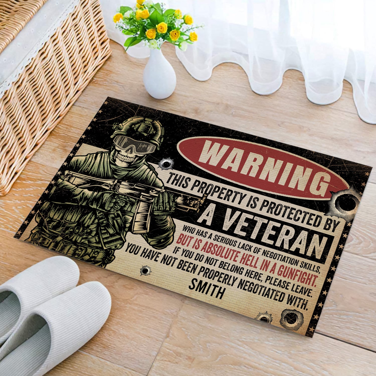 3KT. Warning This Property Veteran-Sample Design 1 Doormat mockup 2