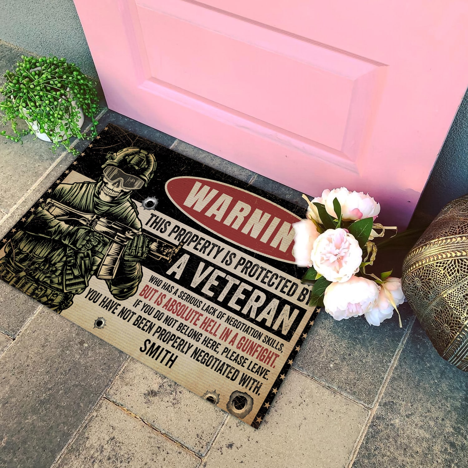 3KT. Warning This Property Veteran-Sample Design 1 Doormat mockup 4