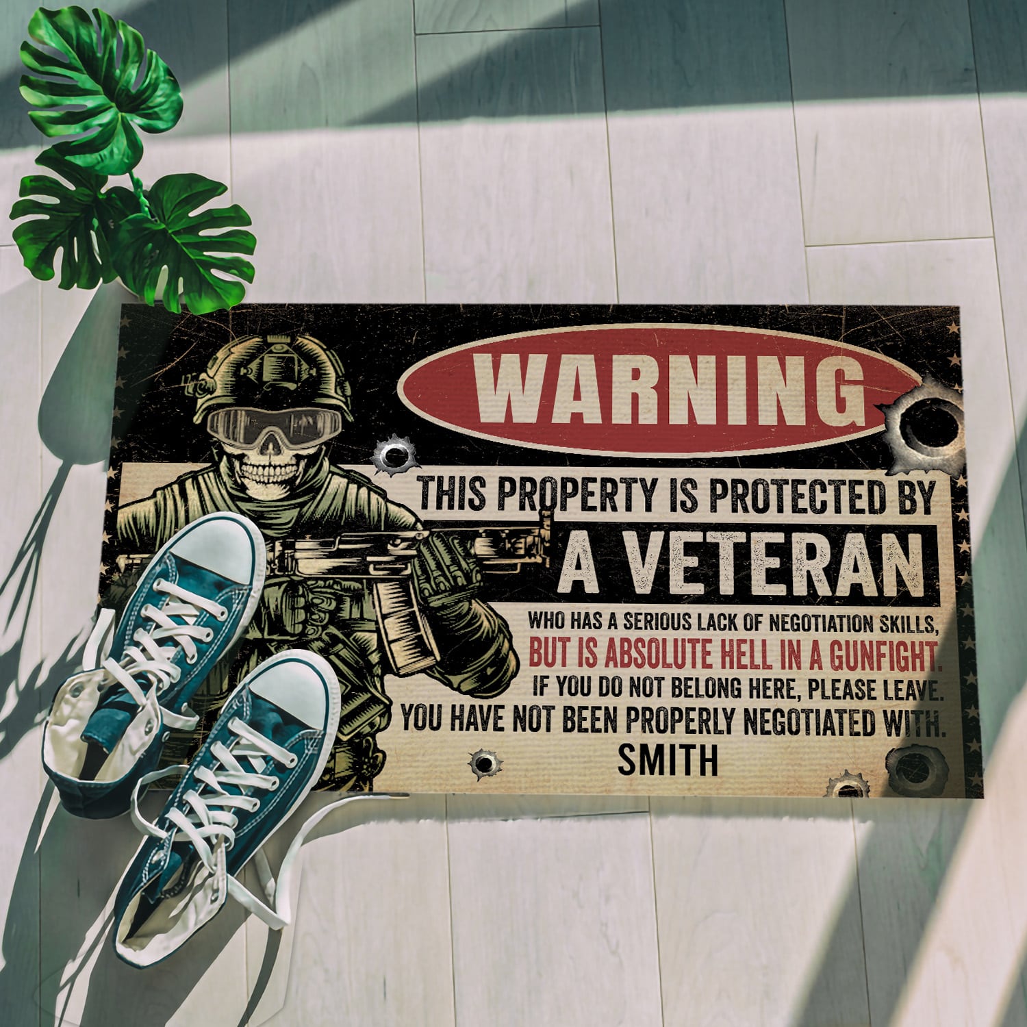 3KT. Warning This Property Veteran-Sample Design 1 Doormat mockup 5
