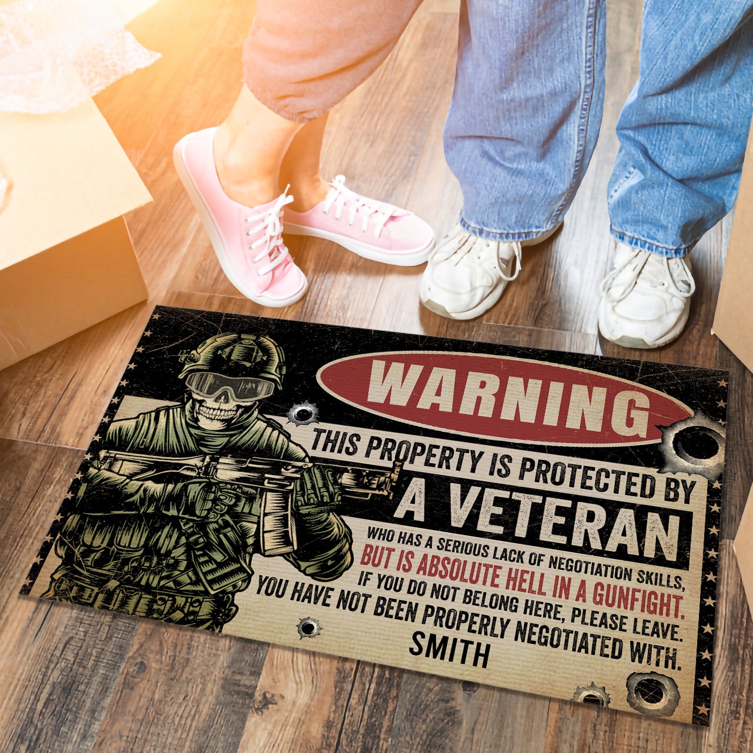 3KT. Warning This Property Veteran-Sample Design 1 Doormat mockup 6