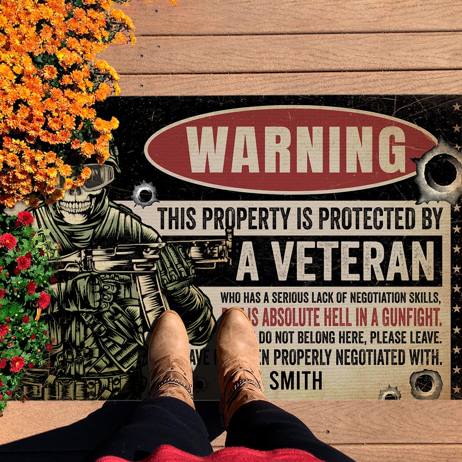 3KT. Warning This Property Veteran-Sample Design 1 Doormat mockup 7