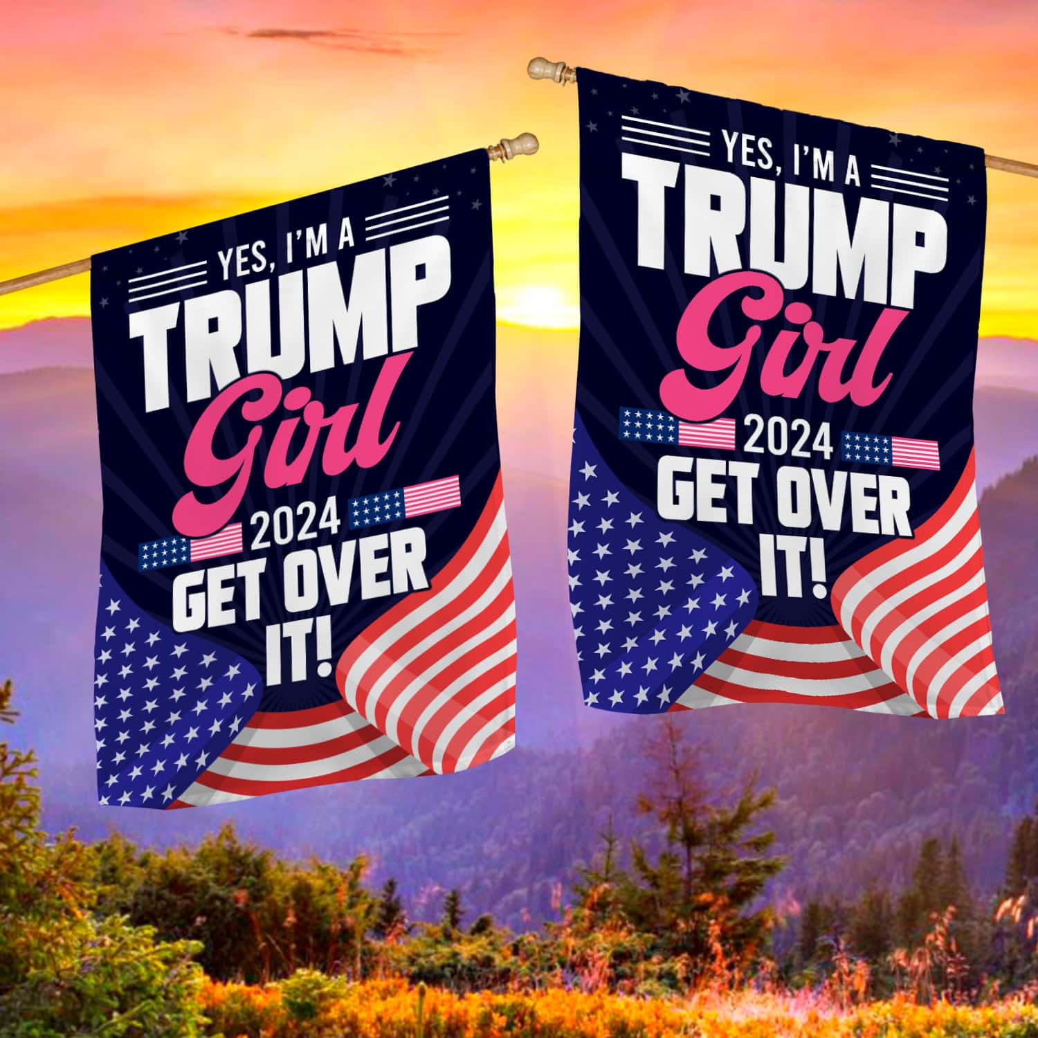 8KNG. trump girl 2024 - 30x40 House Flag Mockup 2 Side