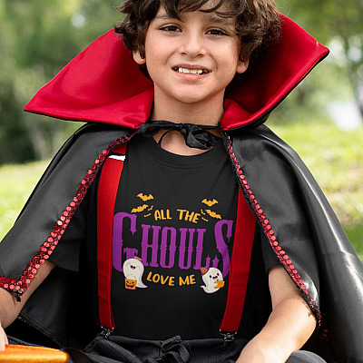 Alternative view of All The Ghouls Love Me Youth T-Shirt - Funny Boo Halloween Shirt for Kids