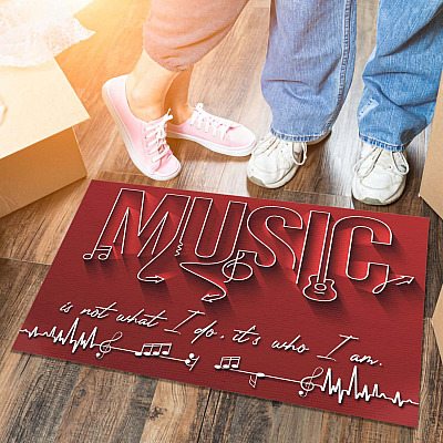 Music Is Not What I Do It's Who I Am Outdoor Indoor Doormat - Music Notes Musician Music Lover Music Room Mat