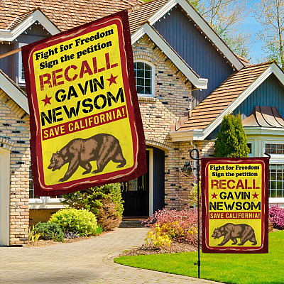 Alternative view of Recall Gavin Newsom Save California CA Republican Governor Flag - Not My Governor Garden Flag - House Flag