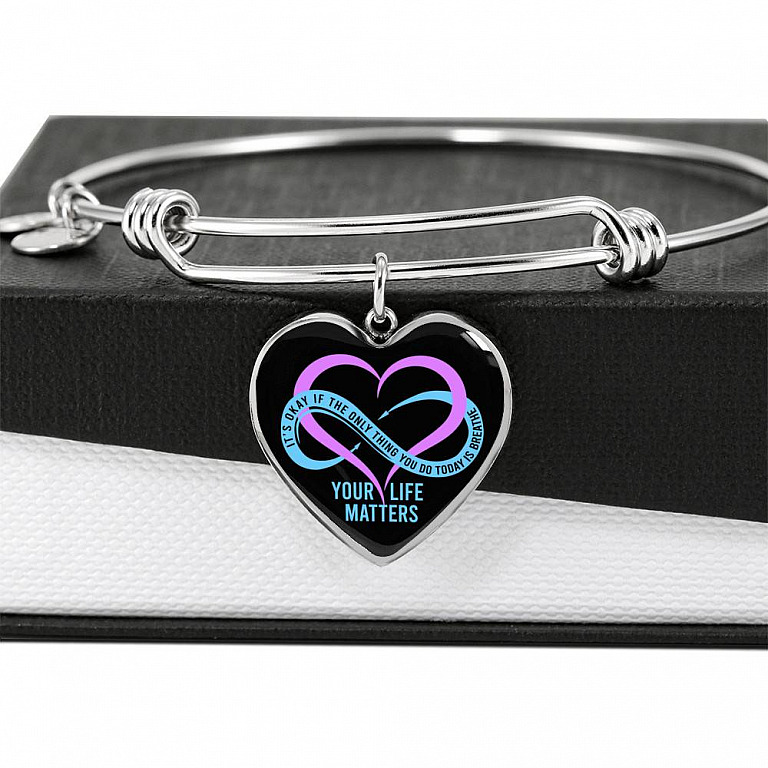 Prevention Suicide It's Ok If the Only Thing You Do Today Is Breathe Your Life Matters Heart Pendant Necklace