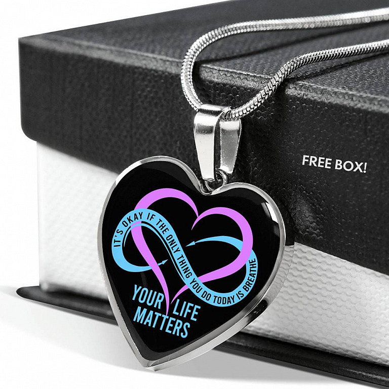 Prevention Suicide It's Ok If the Only Thing You Do Today Is Breathe Your Life Matters Heart Pendant Necklace