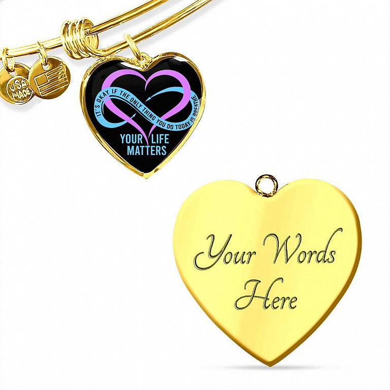Prevention Suicide It's Ok If the Only Thing You Do Today Is Breathe Your Life Matters Heart Pendant Necklace