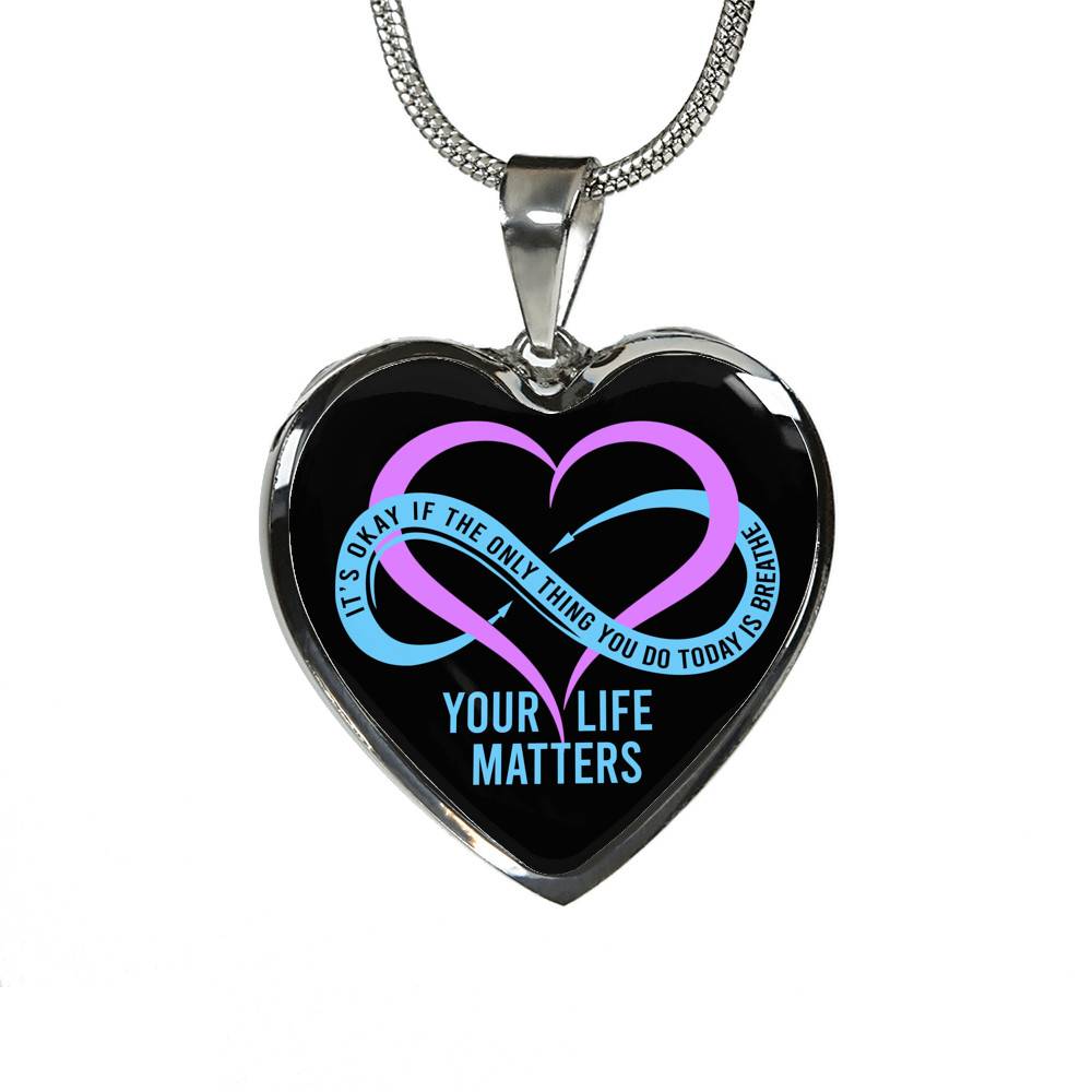 Prevention Suicide It's Ok If the Only Thing You Do Today Is Breathe Your Life Matters Heart Pendant Necklace Prevention Suicide It's Ok If the Only Thing You Do Today Is Breathe Your Life Matters Heart Pendant Necklace