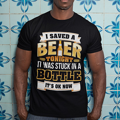 Alternative view of I Saved A Beer Tonight It Was Stuck In A Bottle It's Ok Now T-Shirt - V-Neck Shirt - Funny Drinking Shirt