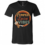 Pumpkin Spice Vibes Retro Tshirt, Black, V-Neck T-Shirt