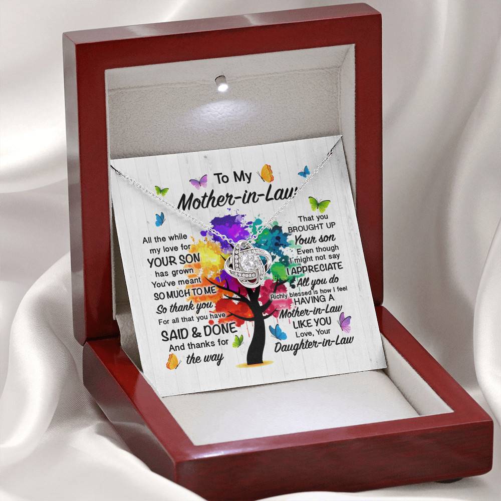 To My Mother In Law All The While My Love For Your Son Has Grown Love Knot Necklace - Mother In Law Wedding Gifts To My Mother In Law All The While My Love For Your Son Has Grown Love Knot Necklace - Mother In Law Wedding Gifts