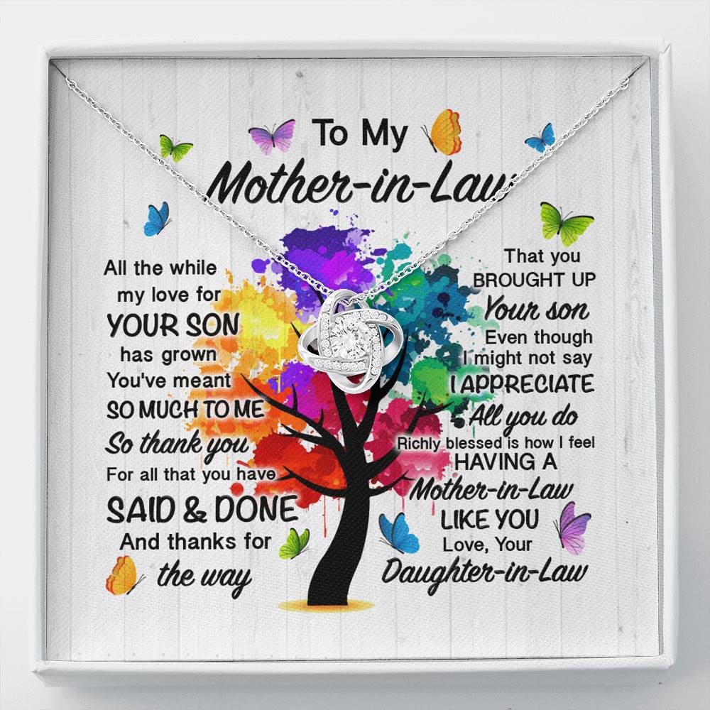 To My Mother In Law All The While My Love For Your Son Has Grown Forever Love Heart Pendant Necklace - Love Knot Necklace To My Mother In Law All The While My Love For Your Son Has Grown Forever Love Heart Pendant Necklace - Love Knot Necklace