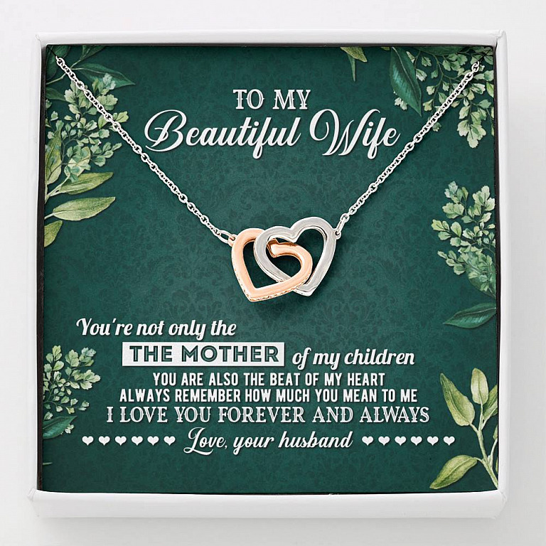 To My Beautiful Wife Always Remember How Much You Mean To Me Love Your Husband Interlocking Hearts Pendant Necklace - Interlocking Hearts Necklace