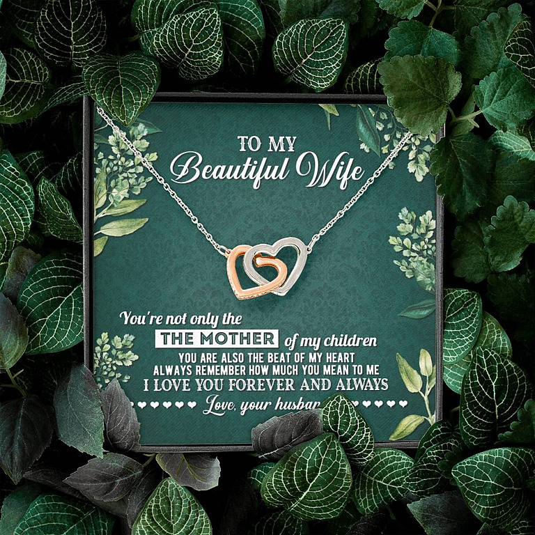 To My Beautiful Wife Always Remember How Much You Mean To Me Love Your Husband Interlocking Hearts Pendant Necklace
