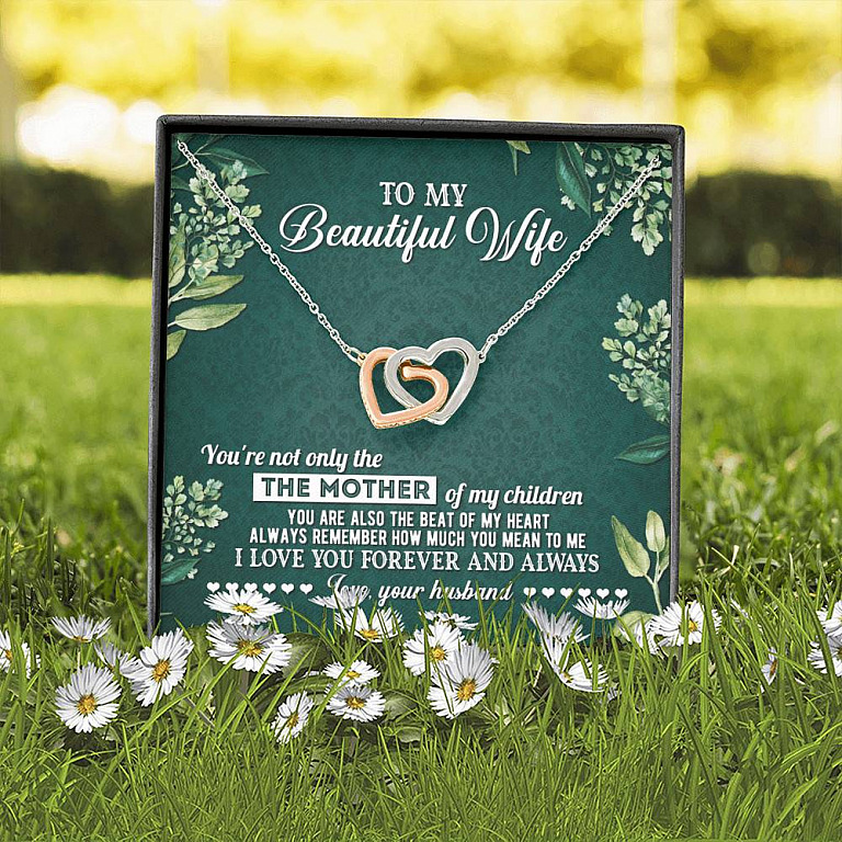 To My Beautiful Wife Always Remember How Much You Mean To Me Love Your Husband Interlocking Hearts Pendant Necklace