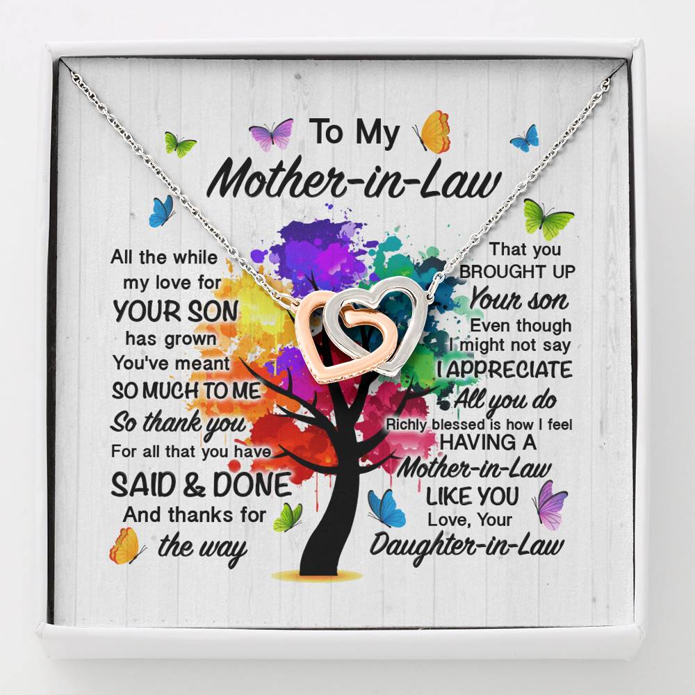 To My Mother In Law All The While My Love For Your Son Has Grown Interlocking Hearts Pendant Necklace - Interlocking Hearts Necklace To My Mother In Law All The While My Love For Your Son Has Grown Interlocking Hearts Pendant Necklace - Interlocking Hearts Necklace