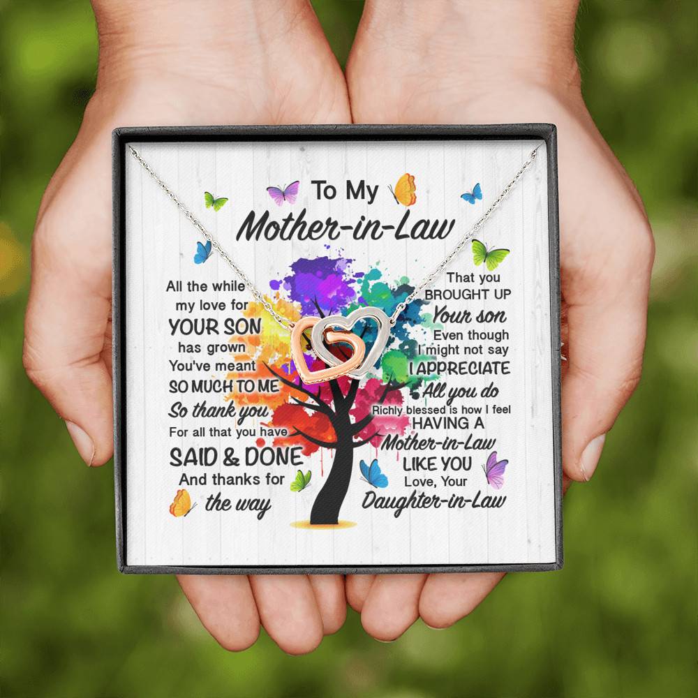 To My Mother In Law All The While My Love For Your Son Has Grown Interlocking Hearts Pendant Necklace To My Mother In Law All The While My Love For Your Son Has Grown Interlocking Hearts Pendant Necklace