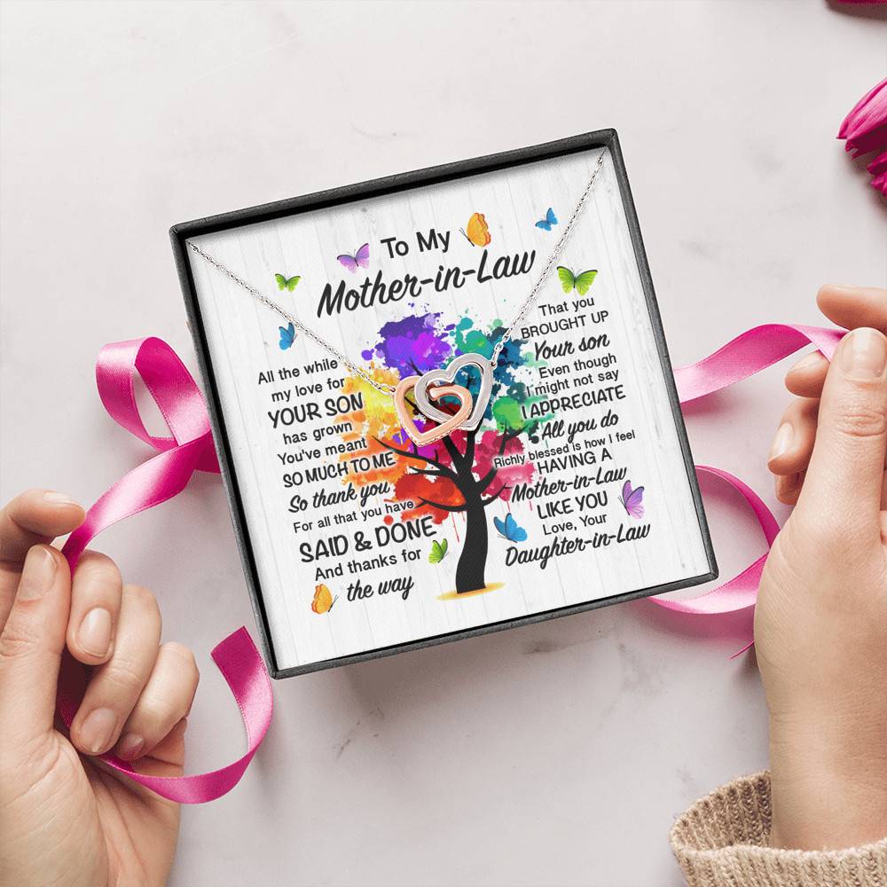 To My Mother In Law All The While My Love For Your Son Has Grown Interlocking Hearts Pendant Necklace To My Mother In Law All The While My Love For Your Son Has Grown Interlocking Hearts Pendant Necklace