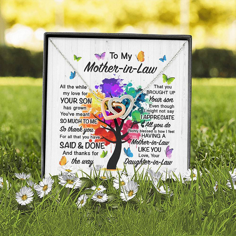 To My Mother In Law All The While My Love For Your Son Has Grown Interlocking Hearts Pendant Necklace