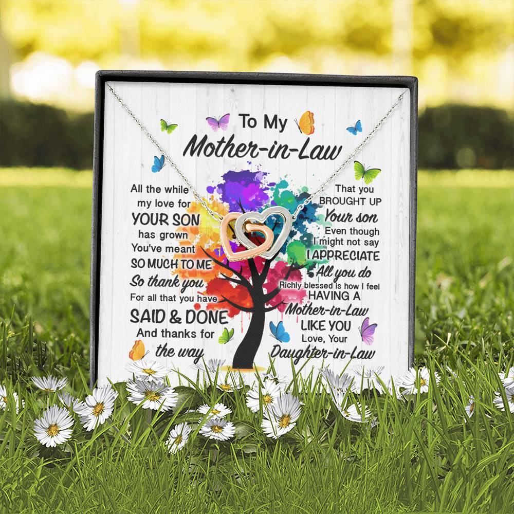 To My Mother In Law All The While My Love For Your Son Has Grown Interlocking Hearts Pendant Necklace To My Mother In Law All The While My Love For Your Son Has Grown Interlocking Hearts Pendant Necklace