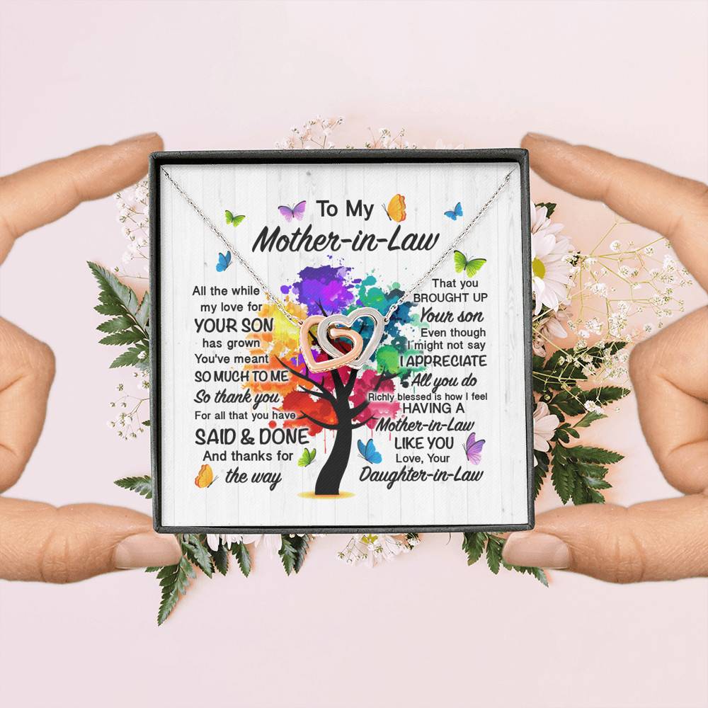 To My Mother In Law All The While My Love For Your Son Has Grown Interlocking Hearts Pendant Necklace To My Mother In Law All The While My Love For Your Son Has Grown Interlocking Hearts Pendant Necklace